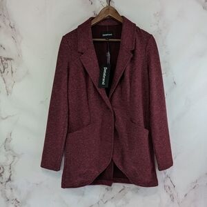 Betabrand Jacket Women Medium Red Travel Long Sweater Blazer Heathered Slub Knit